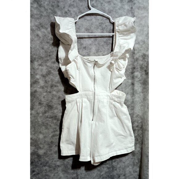 Denim by Flying Tomato white overall skort romper strap ruffles Sz L - Picture 2 of 4